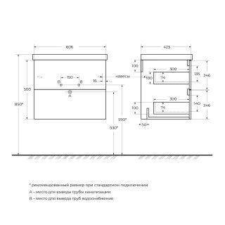 База под раковину подвесная BelBagno DUE-600-2C-SO-GM-P